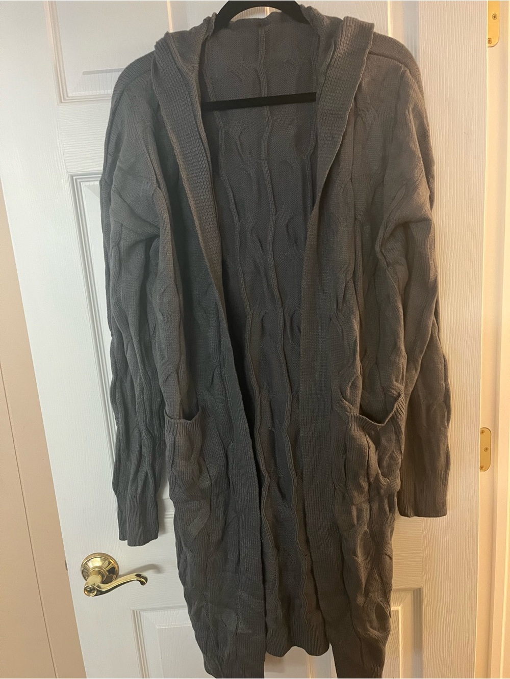 Source Unknown Gray Hooded Cable Knit Long Cardigan